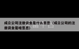 成立公司注册资金是什么意思（成立公司的注册资金是啥意思）