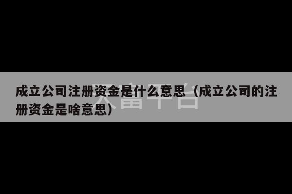 成立公司注册资金是什么意思（成立公司的注册资金是啥意思）-第1张图片-天富注册【会员登录平台】天富服装